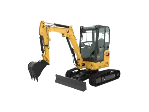 Mini-pelle hydraulique sur chenille pour tous travaux de transformation, terrassement, aménagement extérieur en location chez Valroc SA dans la Broye